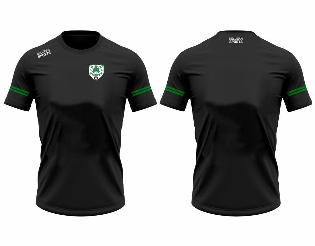 T-Shirt (Black/Green Sleeve stripes) - St Anne's FC